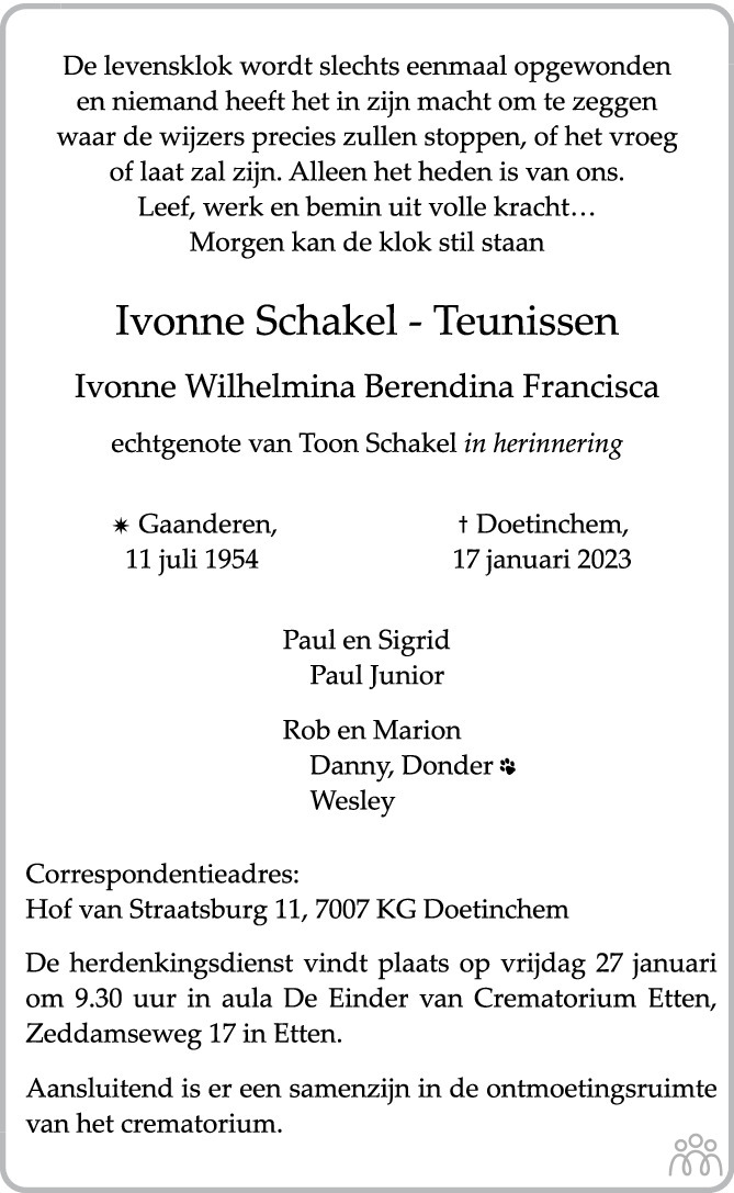 Ivonne Ivonne Wilhelmina Berendina Francisca Schakel Teunissen 17 01