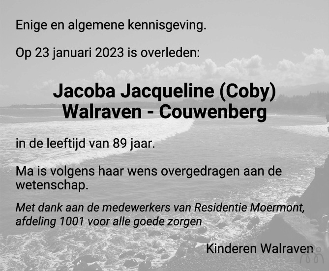 Jacoba Jacqueline Coby Walraven Couwenberg