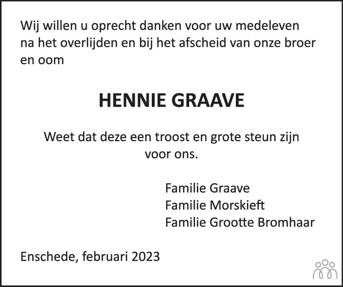 Hennie Hendrik Johan Engbert Graave 26 11 2022 Overlijdensbericht En