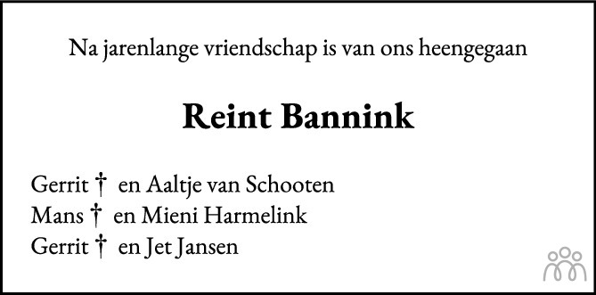 Reint Bannink 10 02 2023 Overlijdensbericht En Condoleances Mensenlinq Nl