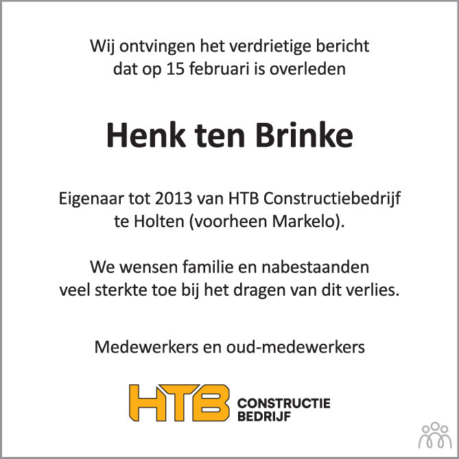 Henk Hendrikus Ten Brinke Overlijdensbericht En