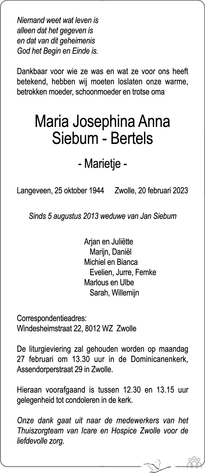 Maria Josephina Anna Marietje Siebum Bertels