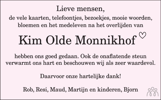 Kim Olde Monnikhof Overlijdensbericht En Condoleances