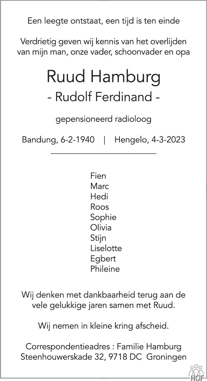 Ruud Rudolf Ferdinand Hamburg 04 03 2023 Overlijdensbericht En