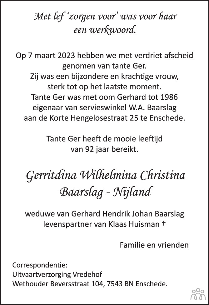 Gerritdina Wilhelmina Christina Baarslag Nijland 07 03 2023