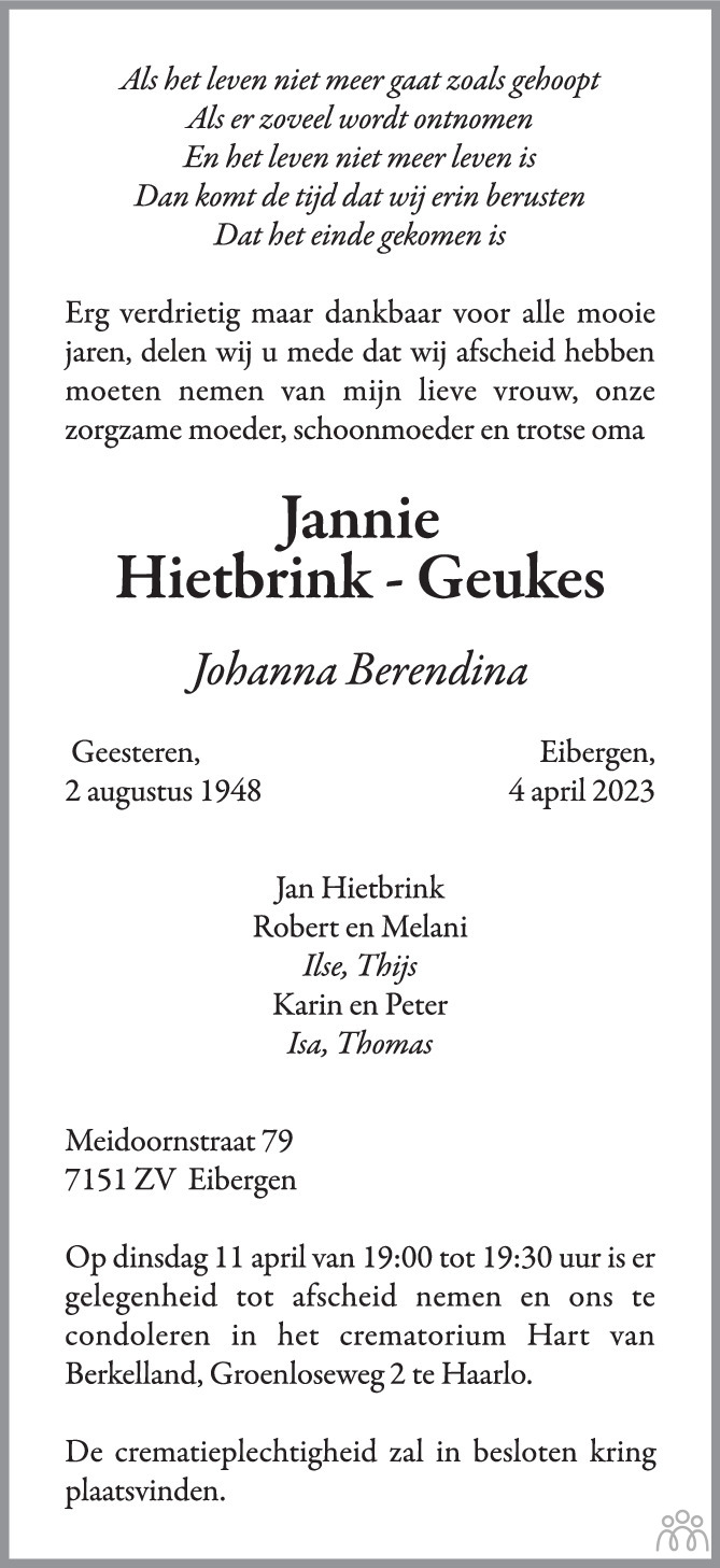 Jannie Johanna Berendina Hietbrink Geukes 04 04 2023