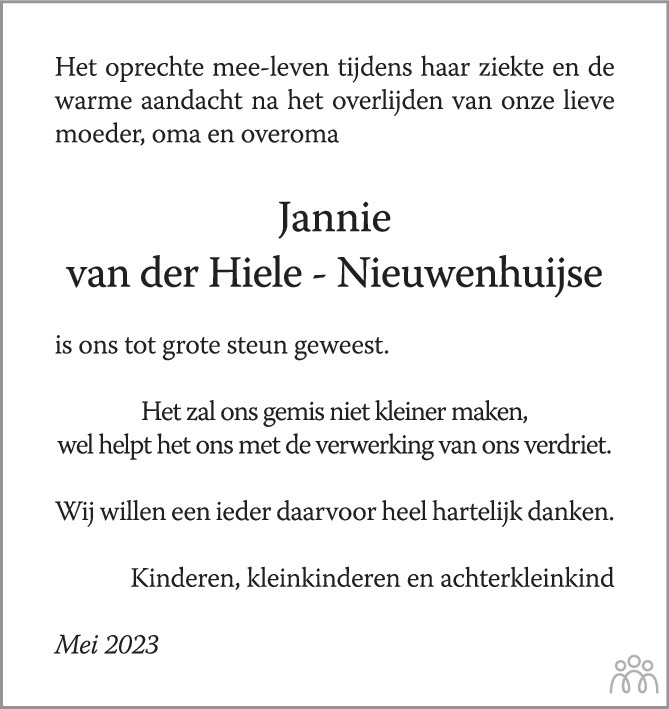 Janna Elizabeth Jannnie Van Der Hiele Nieuwenhuijse 14 03 2023