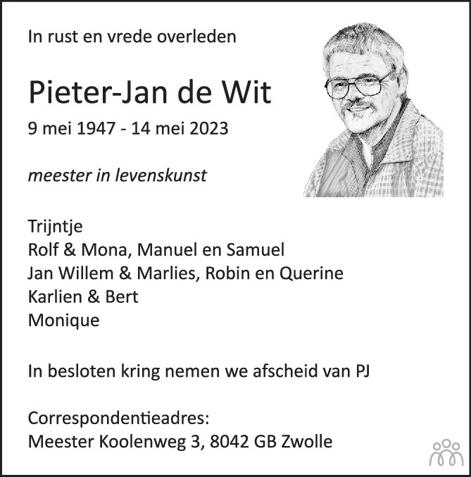 Pieter Jan De Wit 14 05 2023 Overlijdensbericht En Condoleances