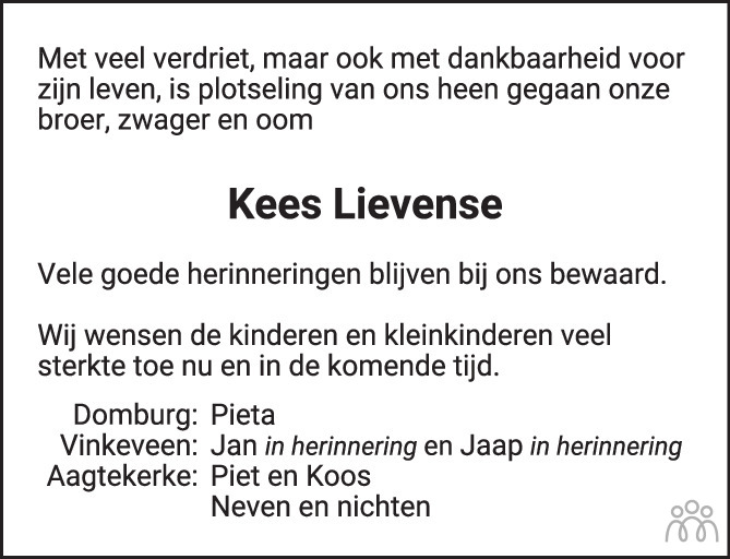 Cornelis Kees Lievense 05 07 2023 Overlijdensbericht En Condoleances