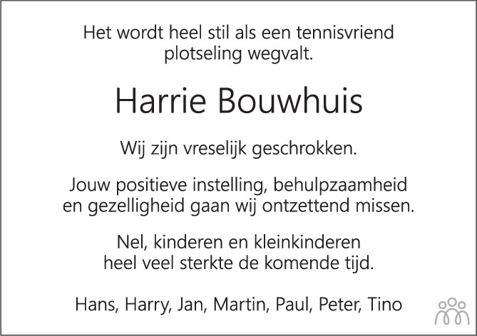 Harrie Hermanus Johannes Maria Bouwhuis Overlijdensbericht