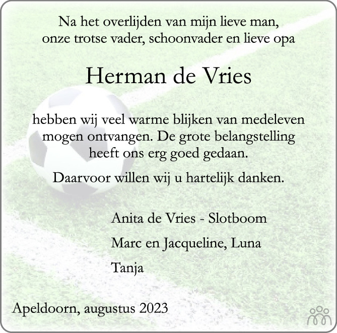 Herman De Vries Overlijdensbericht En Condoleances