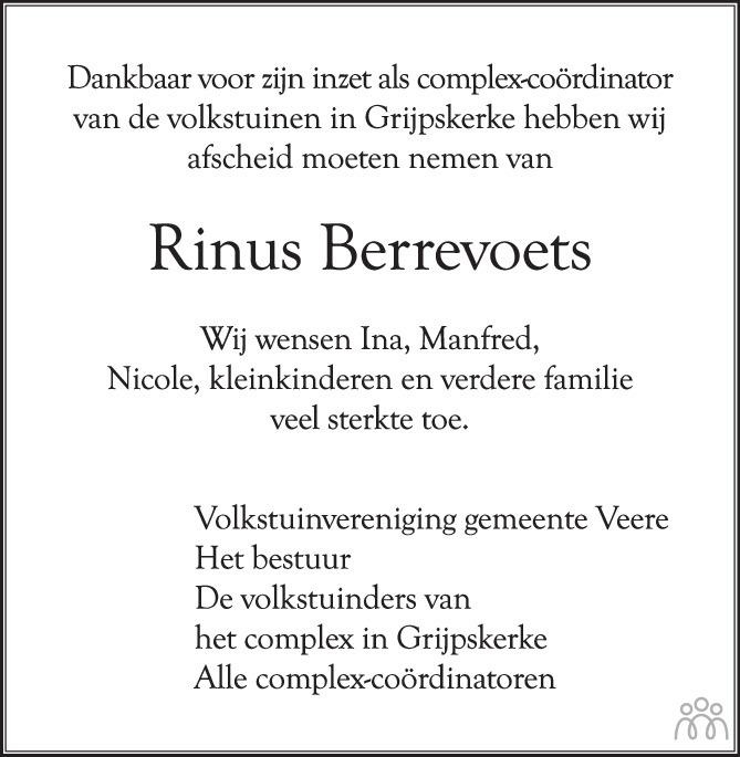 Marinus Cornelis Rinus Berrevoets 09 08 2023 Overlijdensbericht En