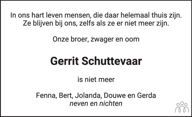 Gerrit Hendrik Gerrit Schuttevaar 13 08 2023 Overlijdensbericht En