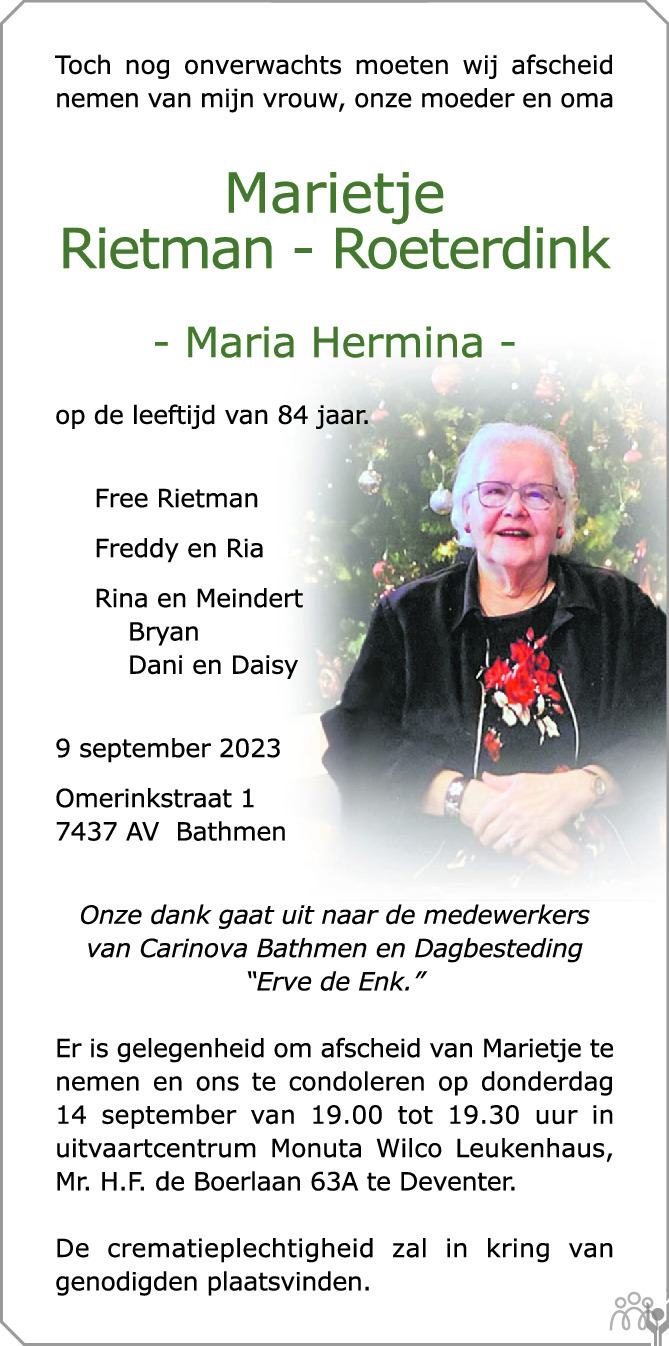 Marietje Maria Hermina Rietman Roeterdink