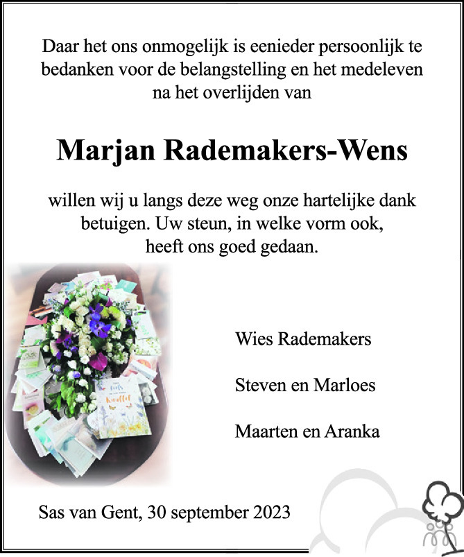 Marjan Rademakers Wens 25 08 2023 Overlijdensbericht En Condoleances