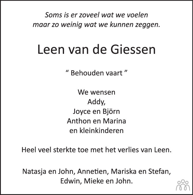 Leendert Leen Van De Giessen 14 10 2023 Overlijdensbericht En