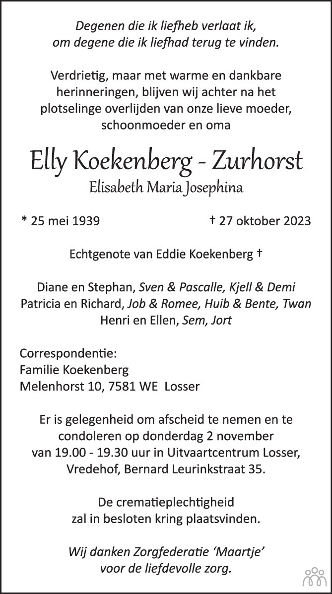 Elisabeth Maria Josephina Elly Koekenberg Zurhorst