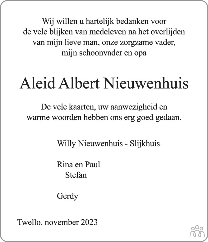 Aleid Albert Nieuwenhuis 19 09 2023 Overlijdensbericht En Condoleances