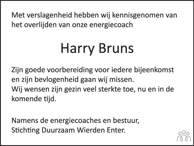 Harry Harry Johannes Theodorus Bruns Overlijdensbericht En