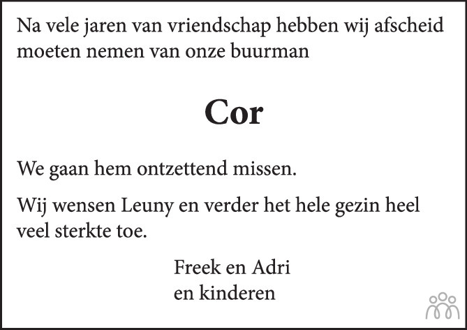 Cor Jan Adriaanse Overlijdensbericht En Condoleances