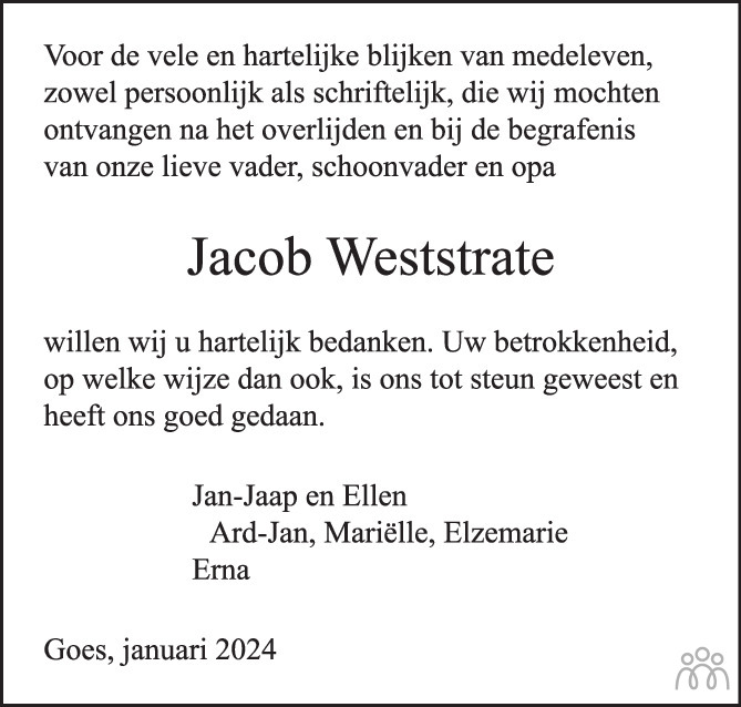 Johannis Jacobus Weststrate 05 01 2024 Overlijdensbericht En