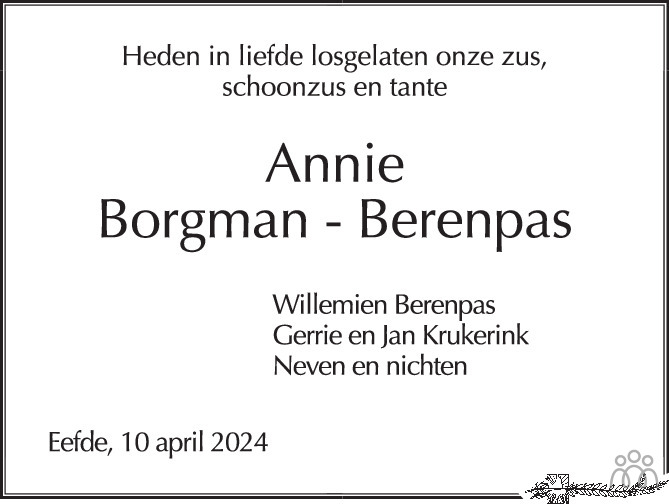 Hanna Annie Borgman Berenpas 10 04 2024 Overlijdensbericht En