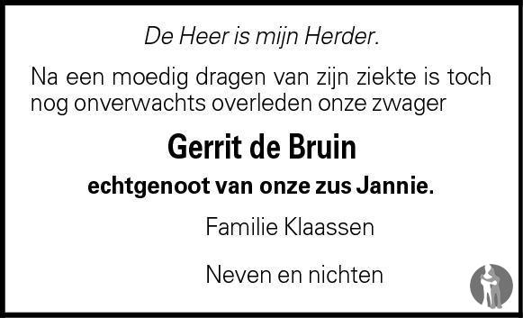 Gerrit De Bruin Overlijdensbericht En Condoleances