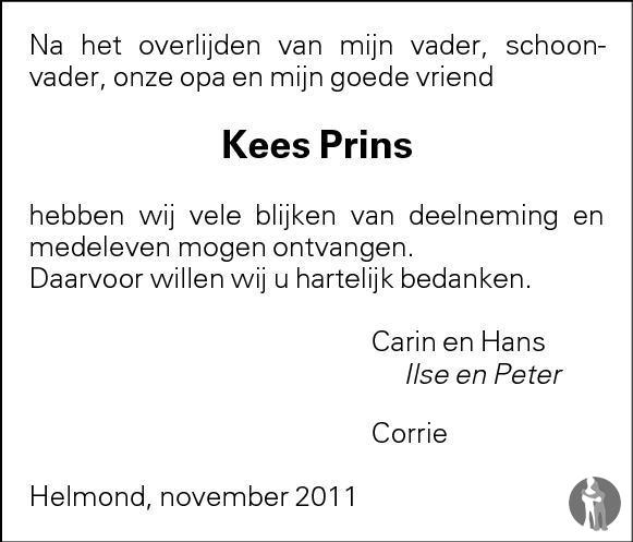 Cornelis Kees Prins Overlijdensbericht En Condoleances