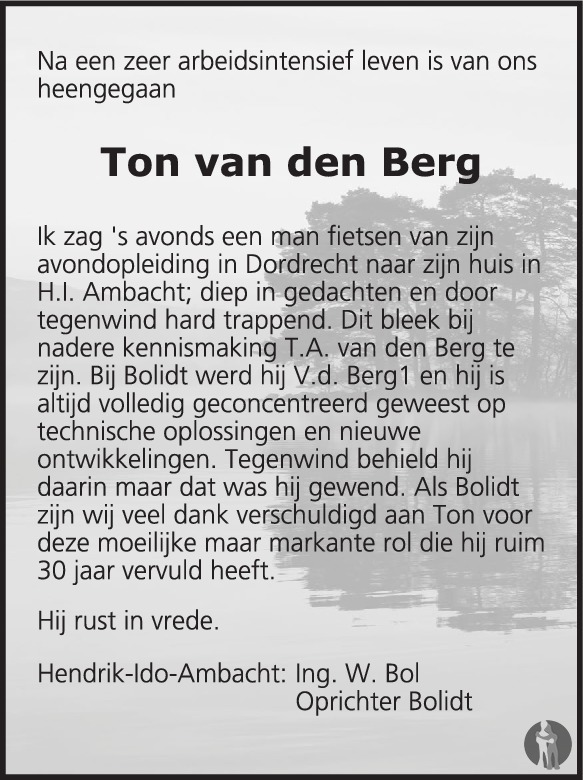 Ton Van Den Berg Overlijdensbericht En Condoleances