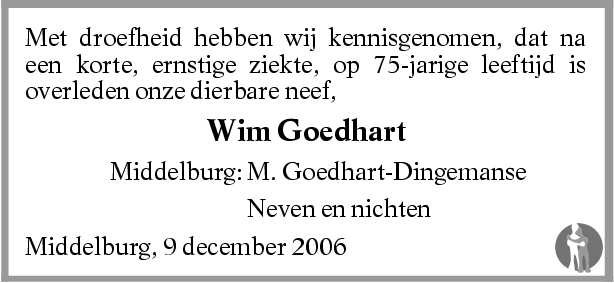 Willem Jakob Goedhart Overlijdensbericht En Condoleances