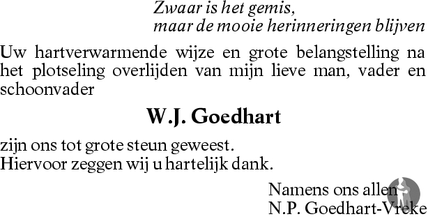 Willem Jakob Goedhart 09 12 2006 Overlijdensbericht En Condoleances