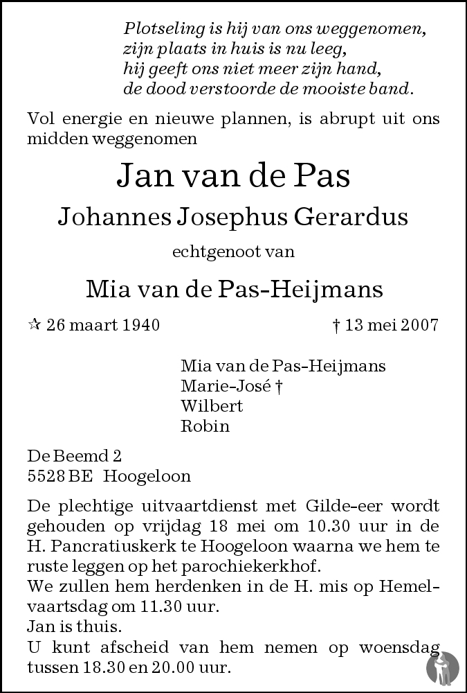 Johannes Josephus Gerardus Jan Van De Pas 13 05 2007