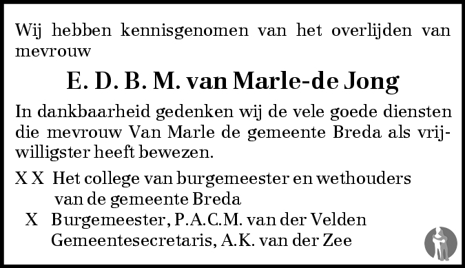 Elisabeth Dorothea Bertha Maria Lies Van Marle De Jong 04 07 2007