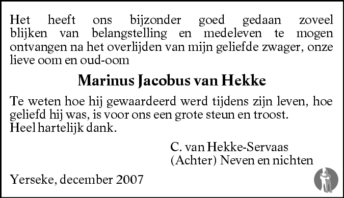 Marinus Jacobus Van Hekke Overlijdensbericht En Condoleances