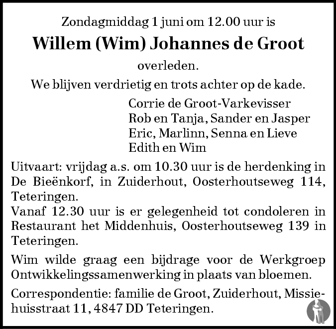 Willem Johannes Wim De Groot Overlijdensbericht En My Xxx Hot Girl