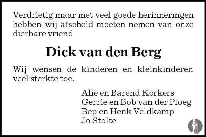 Derk Jan Dick Van Den Berg Overlijdensbericht En