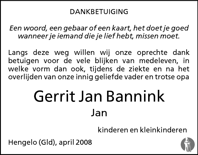 Gerrit Jan Bannink 14 03 2009 Overlijdensbericht En Condoleances