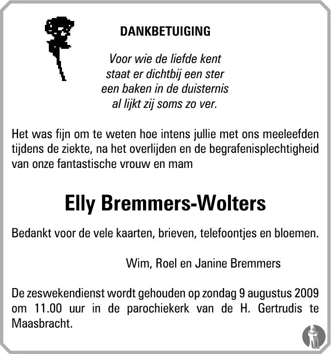 Elly Bremmers Wolters Overlijdensbericht En Condoleances