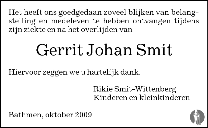 Gerrit Johan Smit Overlijdensbericht En Condoleances