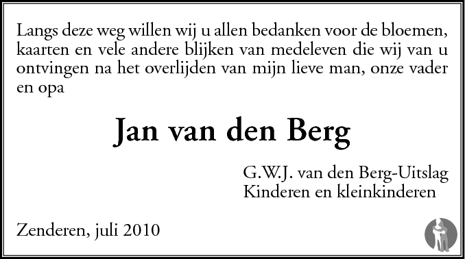 Jan Van Den Berg Overlijdensbericht En Condoleances