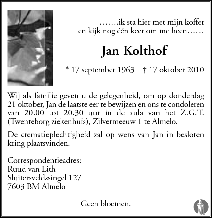 Jan Kolthof Overlijdensbericht En Condoleances Mensenlinq Nl