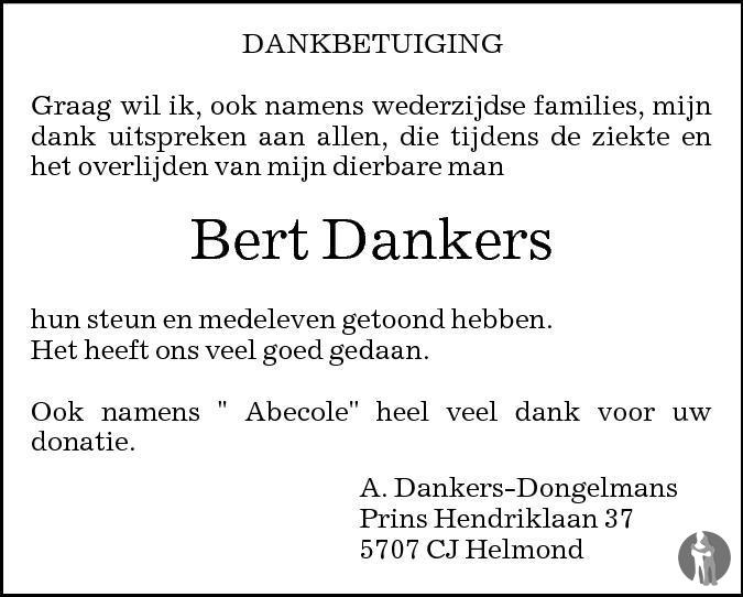 Hubertus Gerardus Bert Dankers 17 08 2011 Overlijdensbericht En