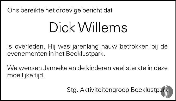 Dirk Jan Willem Dick Willems Overlijdensbericht En