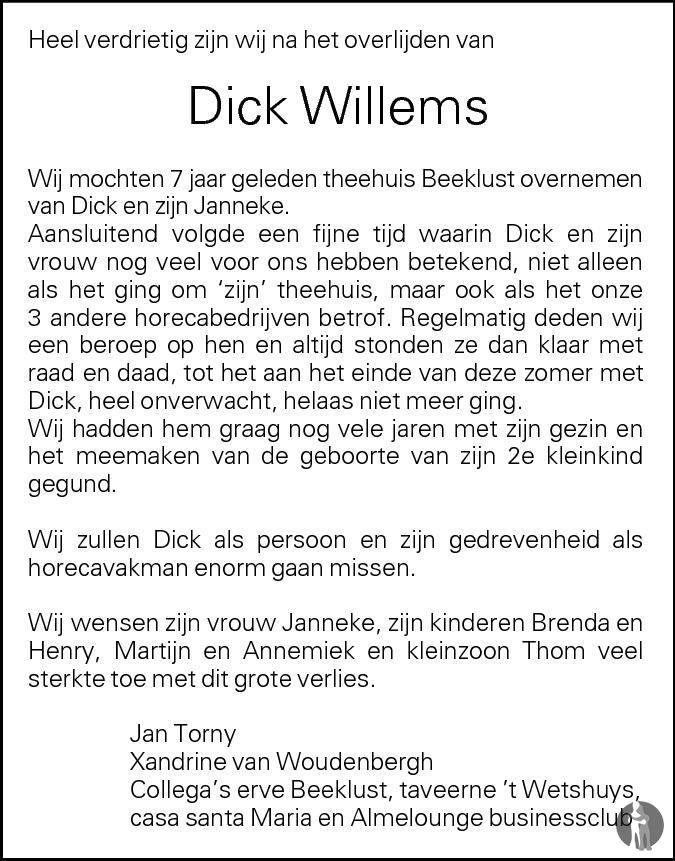 Dirk Jan Willem Dick Willems Overlijdensbericht En