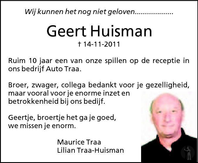 Geert Huisman Overlijdensbericht En Condoleances Mensenlinq Nl