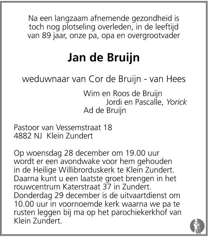 Jan De Bruijn 23 12 2011 Overlijdensbericht En Condoleances Mensenlinq Nl