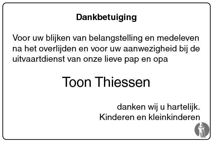 Toon Thiessen 29 12 2011 Overlijdensbericht En Condoleances Mensenlinq Nl