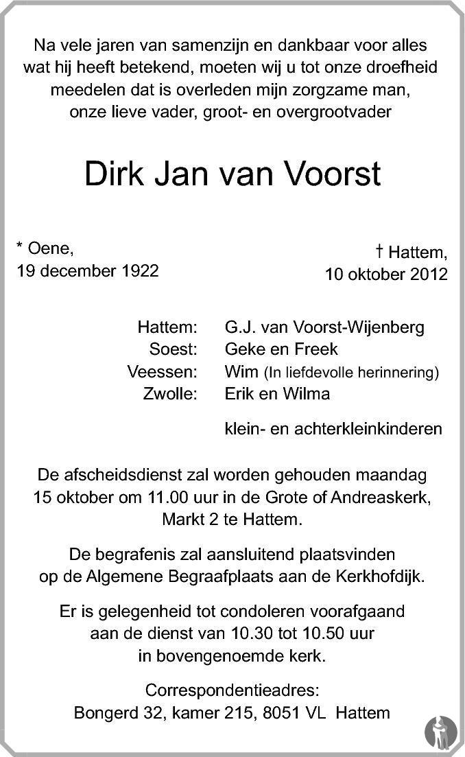 Dirk Jan Van Voorst 10 10 2012 Overlijdensbericht En Condoleances