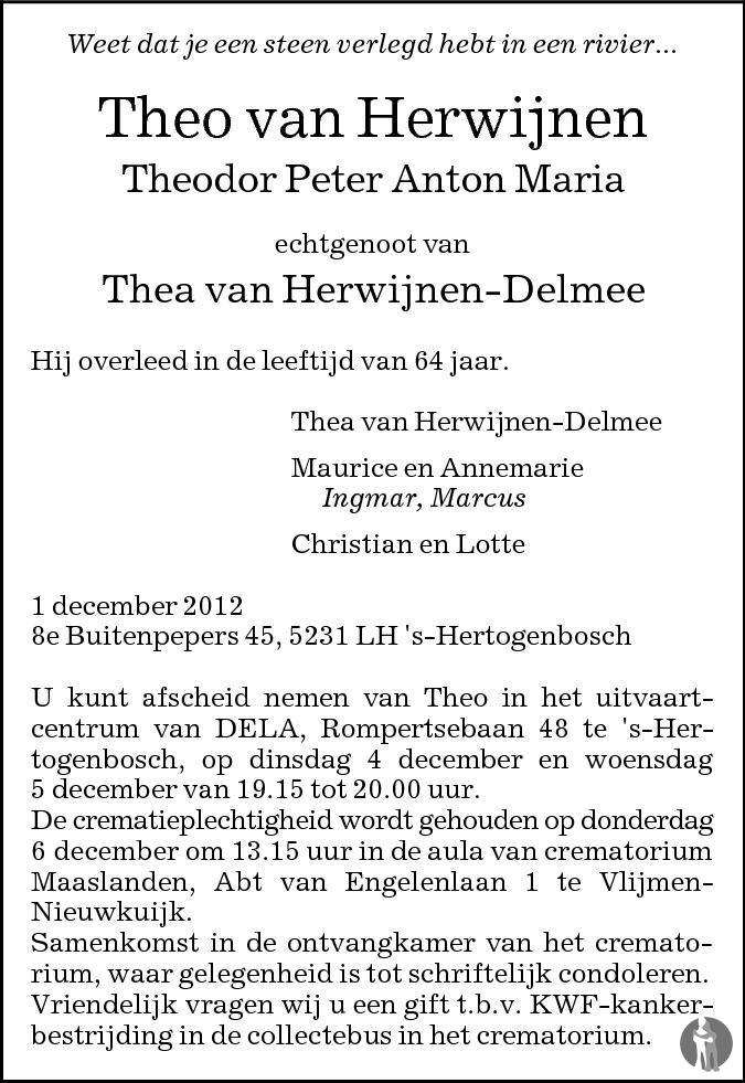 Theodor Peter Anton Maria Theo Van Herwijnen 01 12 2012