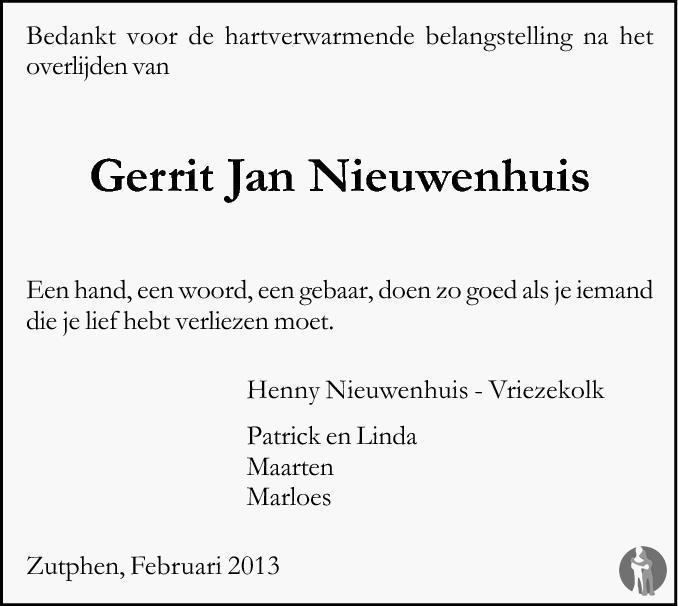 Gerrit Jan Nieuwenhuis Overlijdensbericht En Condoleances